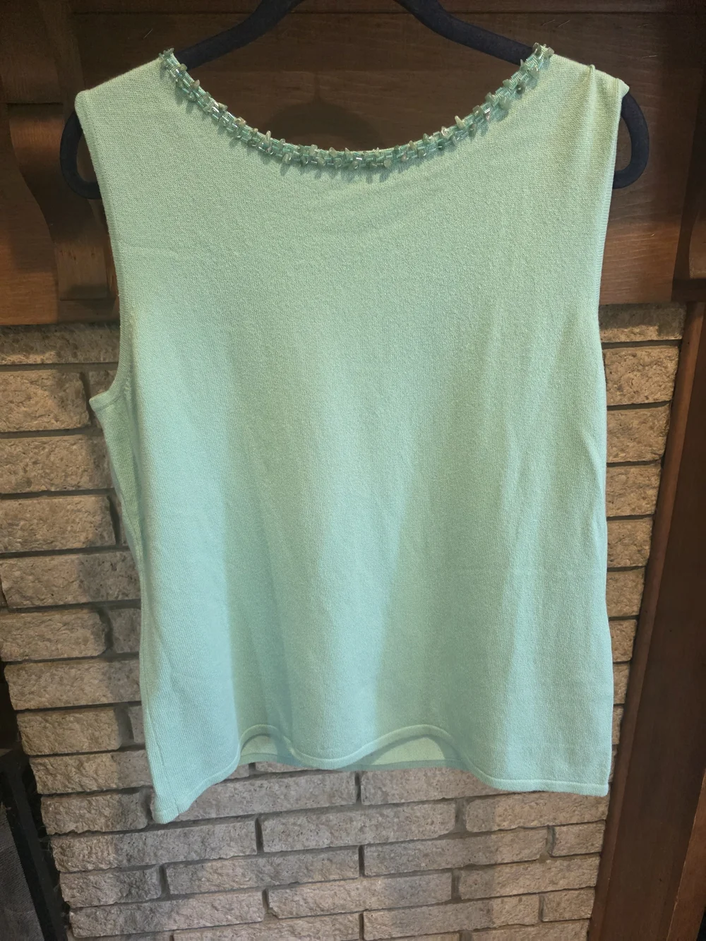 Doncaster Mint Silk And Cashmere Blend Beaded-Neck Sleeveless Tank